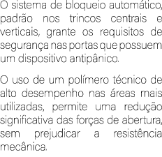 O sistema de bloqueio autom tico, padr o nos trincos centrais e verticais, grante os requisitos de seguran a nas port...