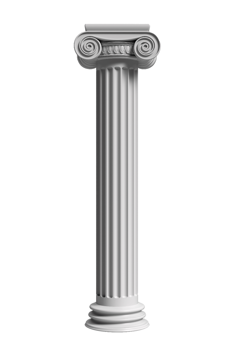 Pillar column ancient greek stone marble, ionic style pedestal, isolated against white color background, vertical. 3d illustration