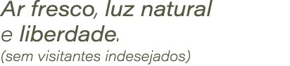 Ar fresco, luz natural e liberdade. (sem visitantes indesejados)
